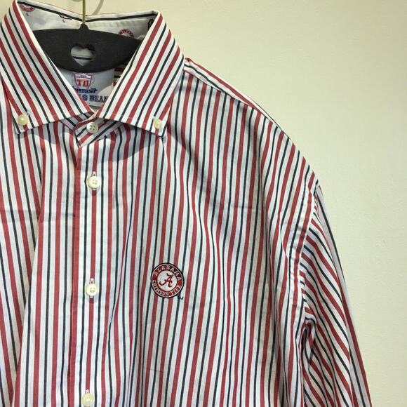 Alabama Football Crimson Tide Button Down Shirt Men's Medium Striped Flip Cuffs - Picture 5 of 12